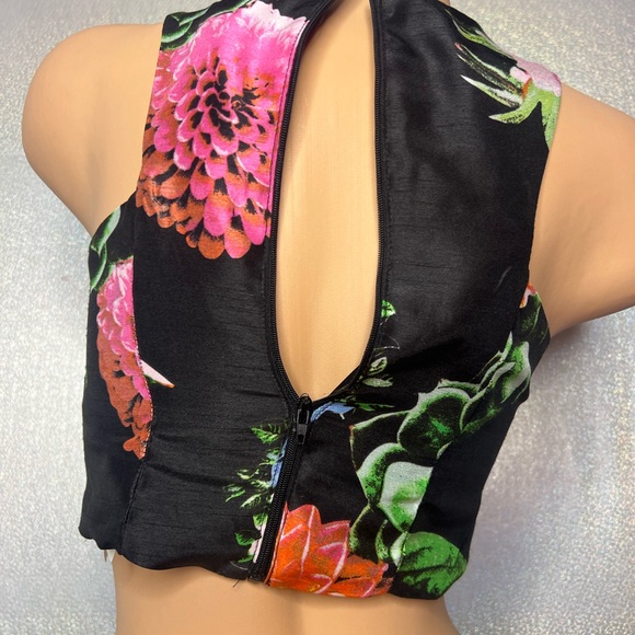 Sequin hearts tank top crop floral zip up mock neck blouse top shiny metallic - Picture 6 of 7